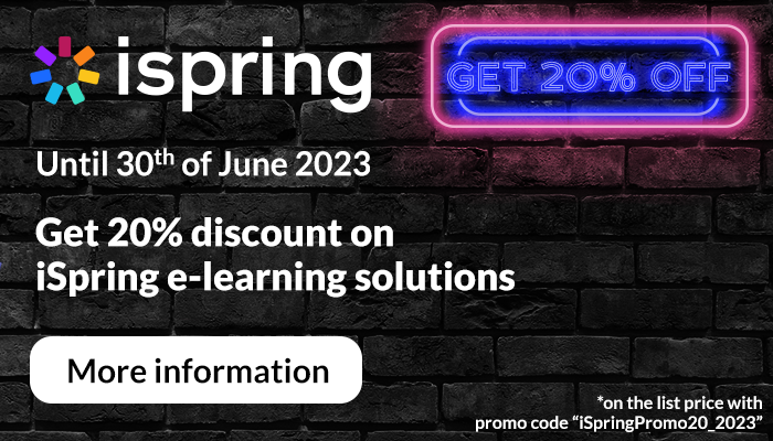 Get 20% discount on iSpring's e-learning solutions